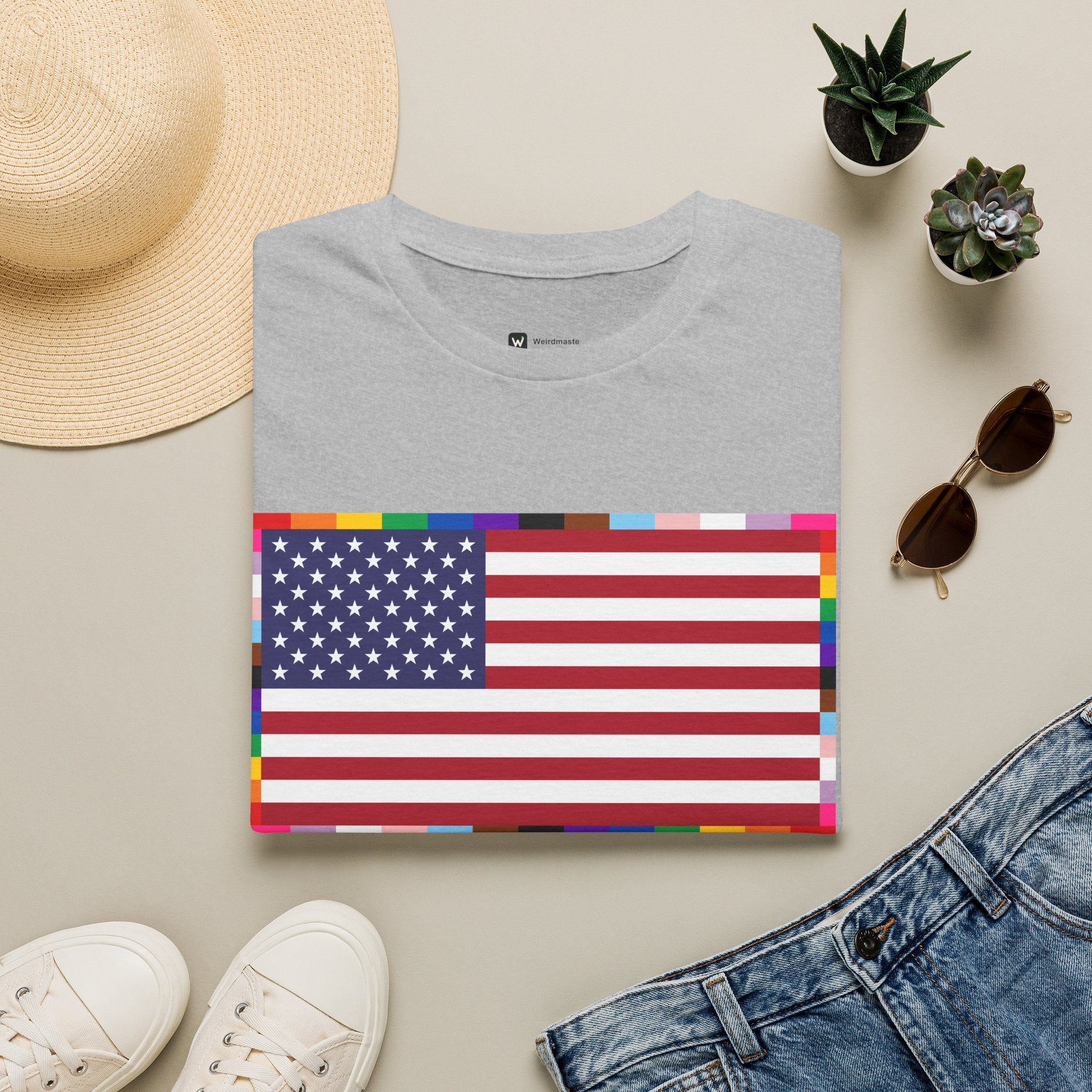 Unisex Tee American Unity Flag | USA Flag T-Shirt, LGBTQ+ Pride Diversity Inclusion