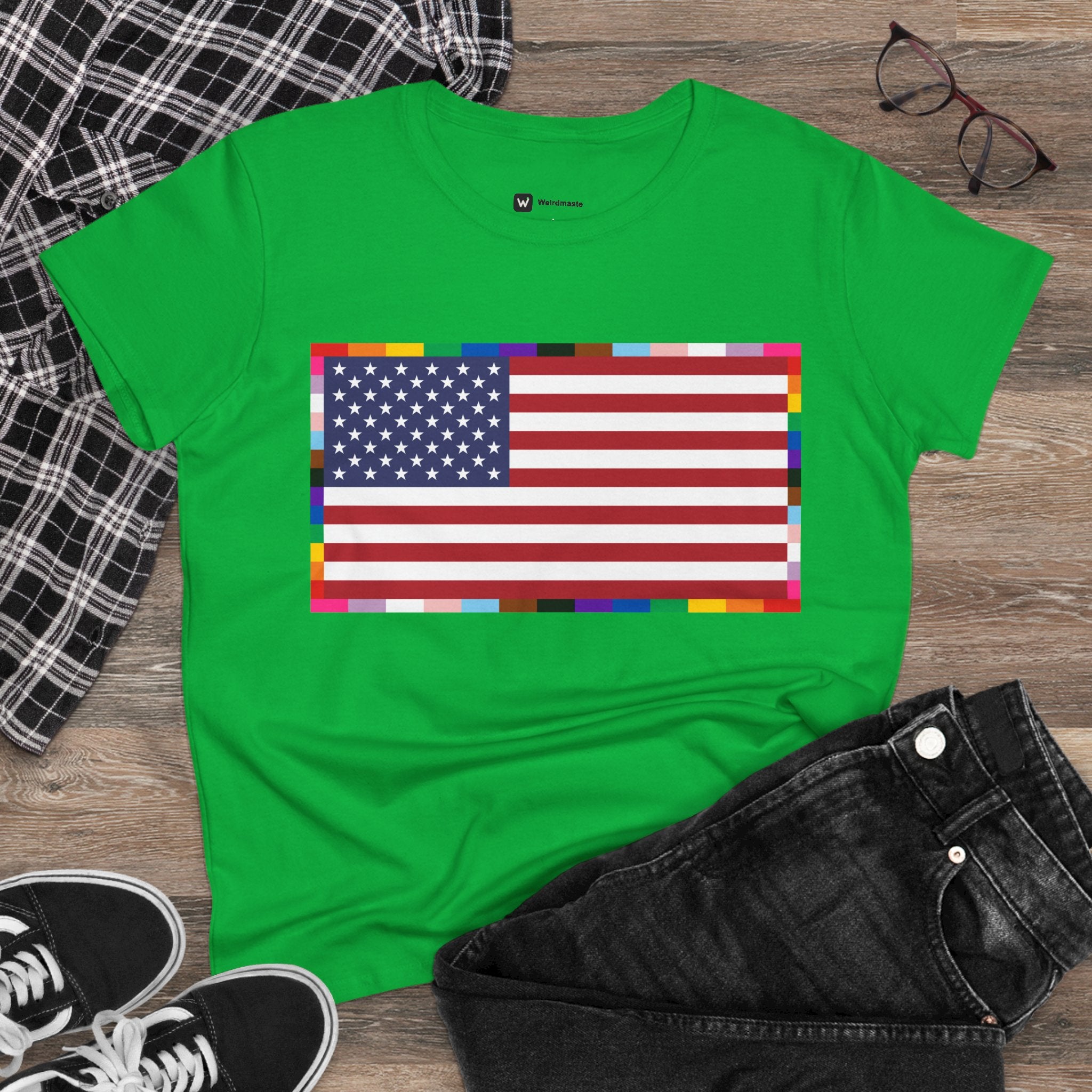 Women's American Unity Flag Tee | USA Flag T-Shirt, LGBTQ+ Pride Diversity Inclusion