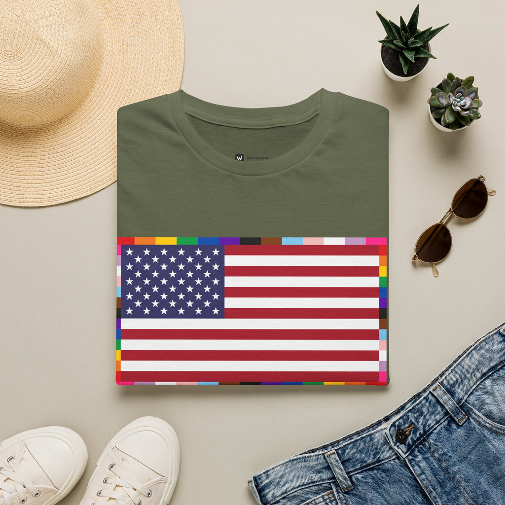 Unisex Tee American Unity Flag | USA Flag T-Shirt, LGBTQ+ Pride Diversity Inclusion