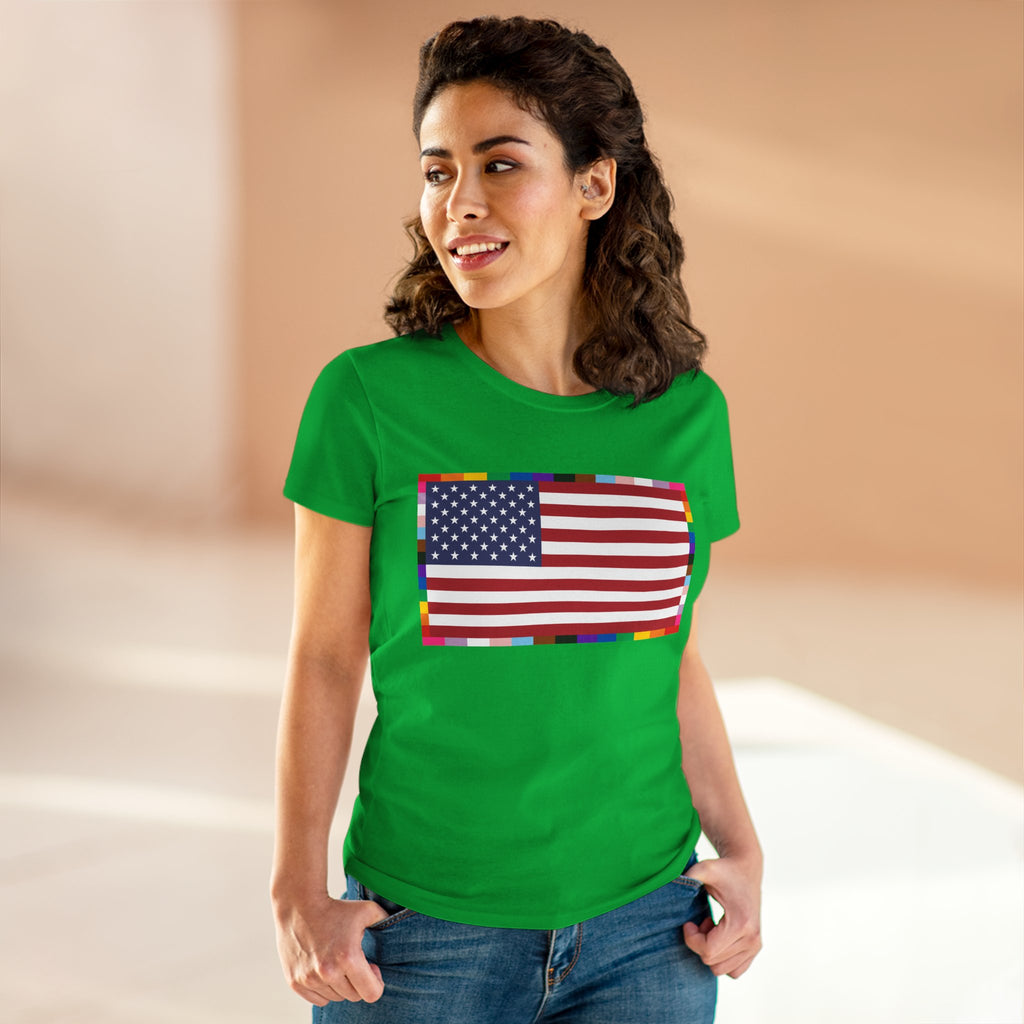 Women's American Unity Flag Tee | USA Flag T-Shirt, LGBTQ+ Pride Diversity Inclusion