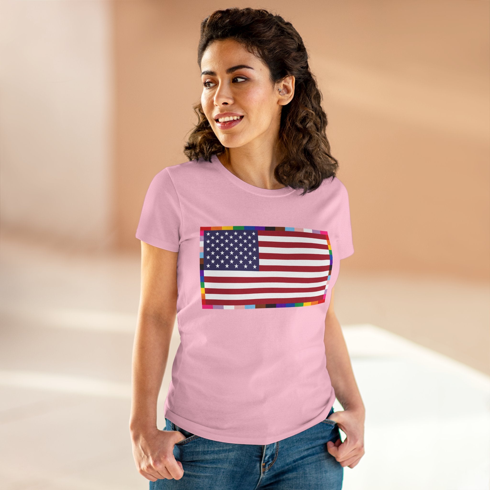 Women's American Unity Flag Tee | USA Flag T-Shirt, LGBTQ+ Pride Diversity Inclusion