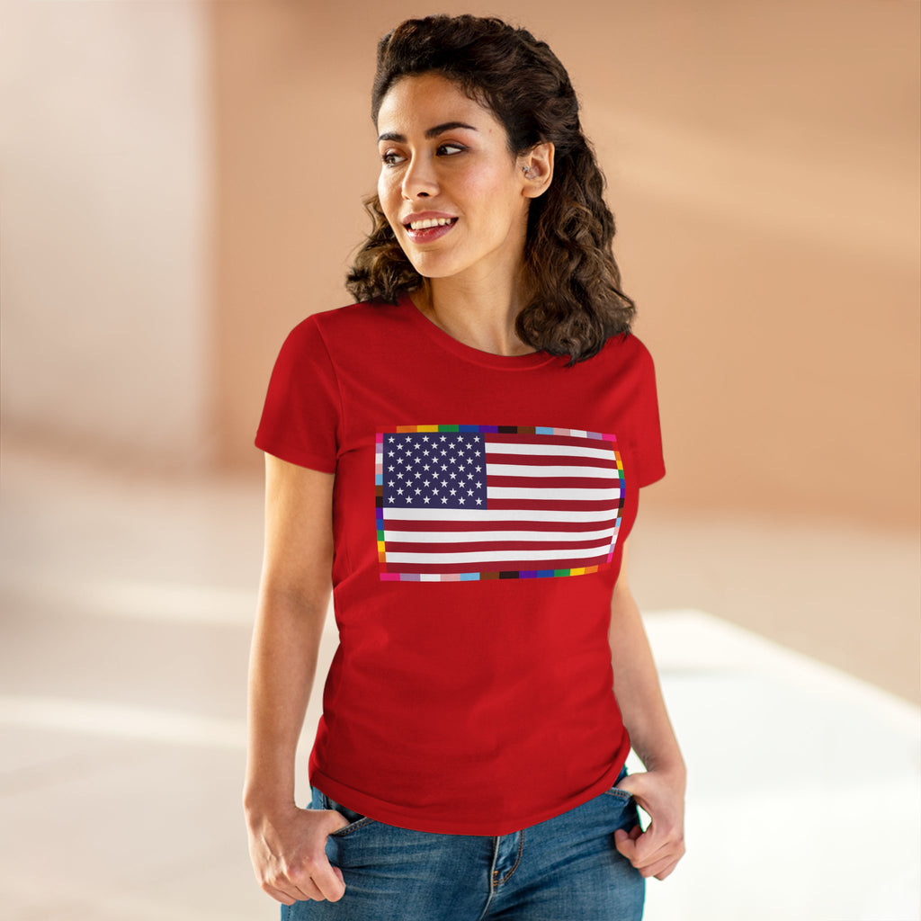 Women's American Unity Flag Tee | USA Flag T-Shirt, LGBTQ+ Pride Diversity Inclusion