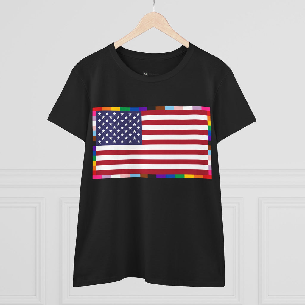 Women's American Unity Flag Tee | USA Flag T-Shirt, LGBTQ+ Pride Diversity Inclusion