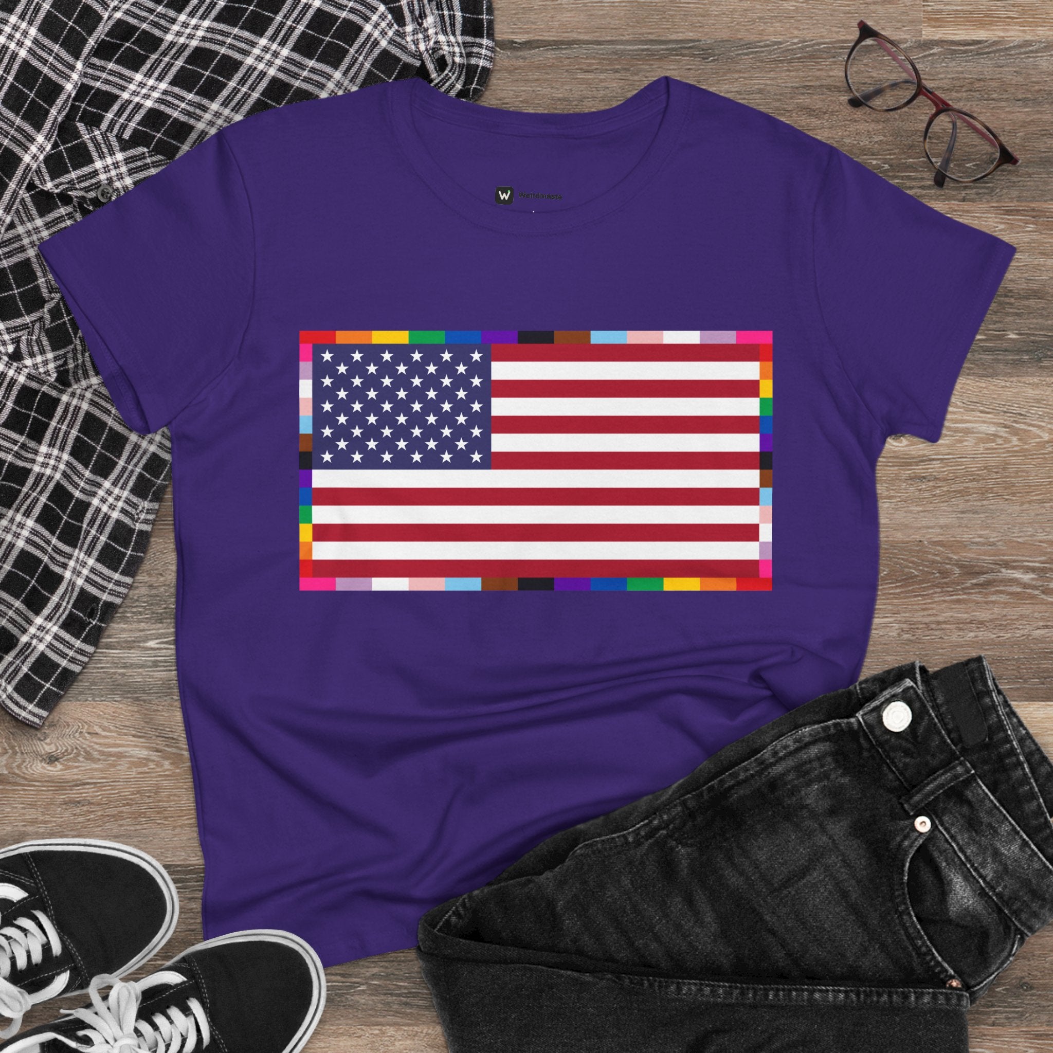 Women's American Unity Flag Tee | USA Flag T-Shirt, LGBTQ+ Pride Diversity Inclusion