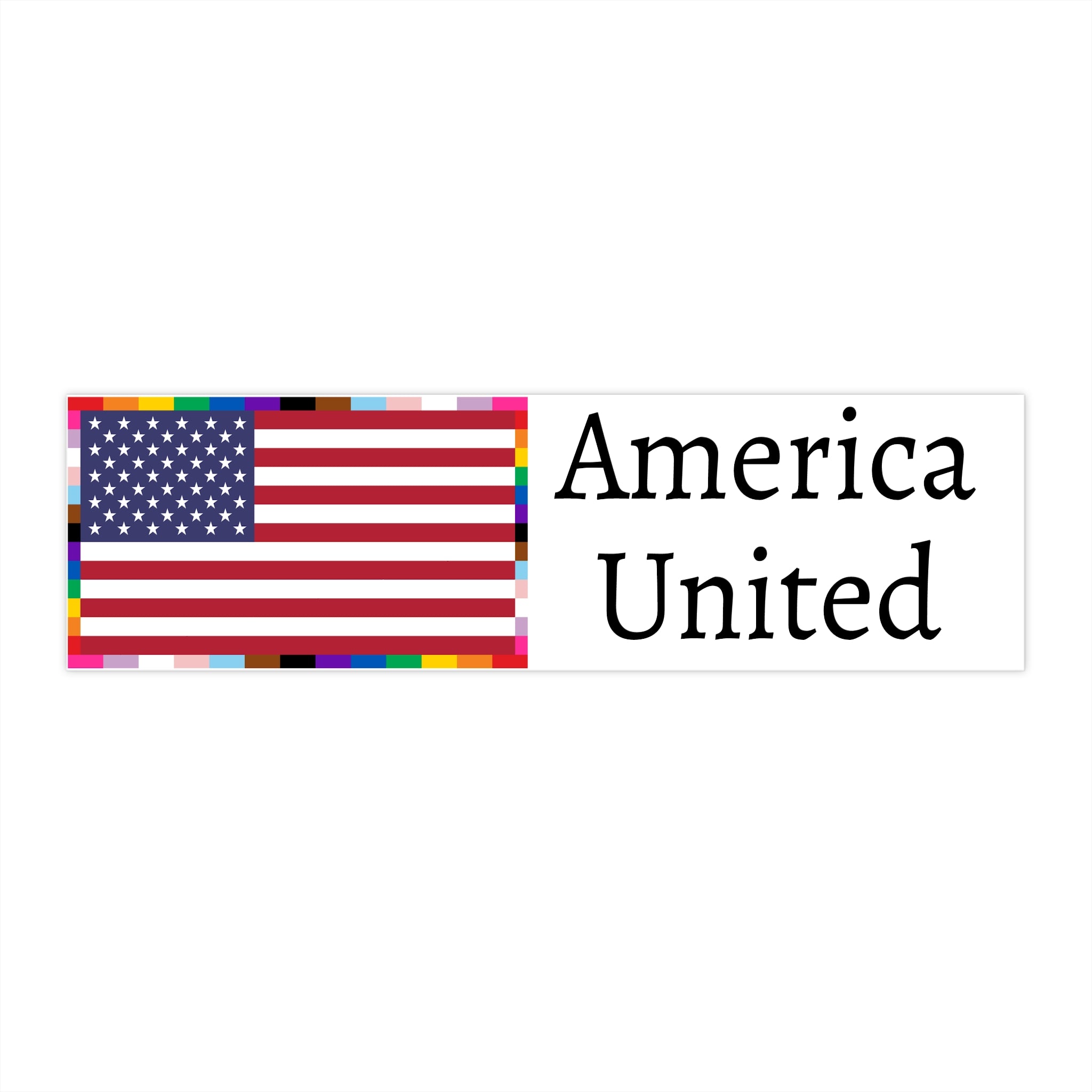 "America United" Bumper Sticker — American Unity Flag LGBTQ+ Pride Diversity Inclusion