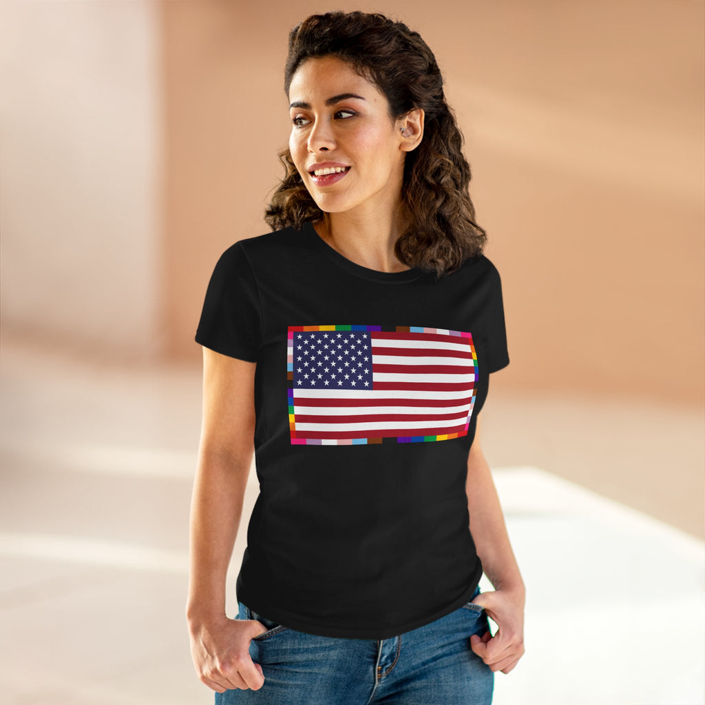 Women's American Unity Flag Tee | USA Flag T-Shirt, LGBTQ+ Pride Diversity Inclusion