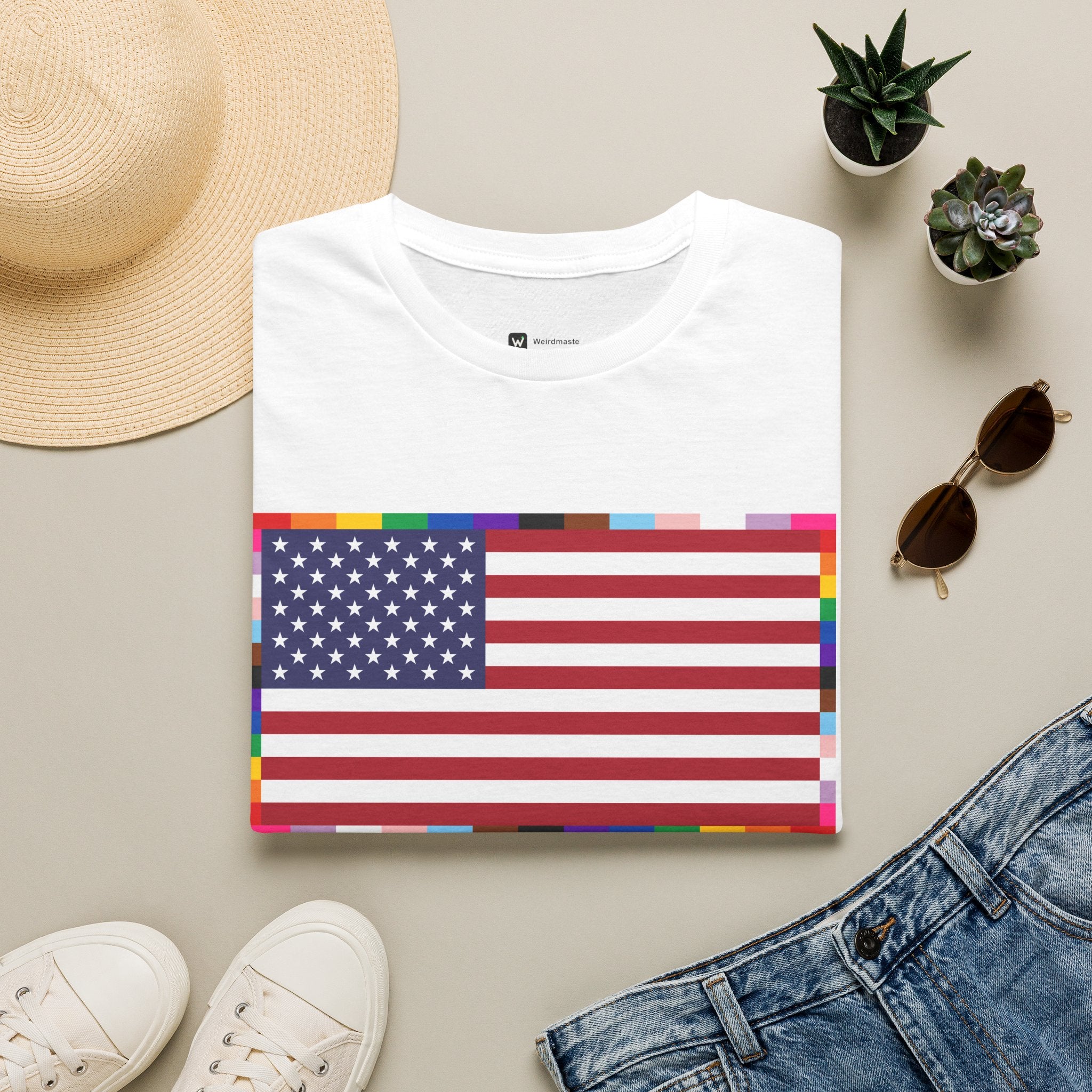 Unisex Tee American Unity Flag | USA Flag T-Shirt, LGBTQ+ Pride Diversity Inclusion