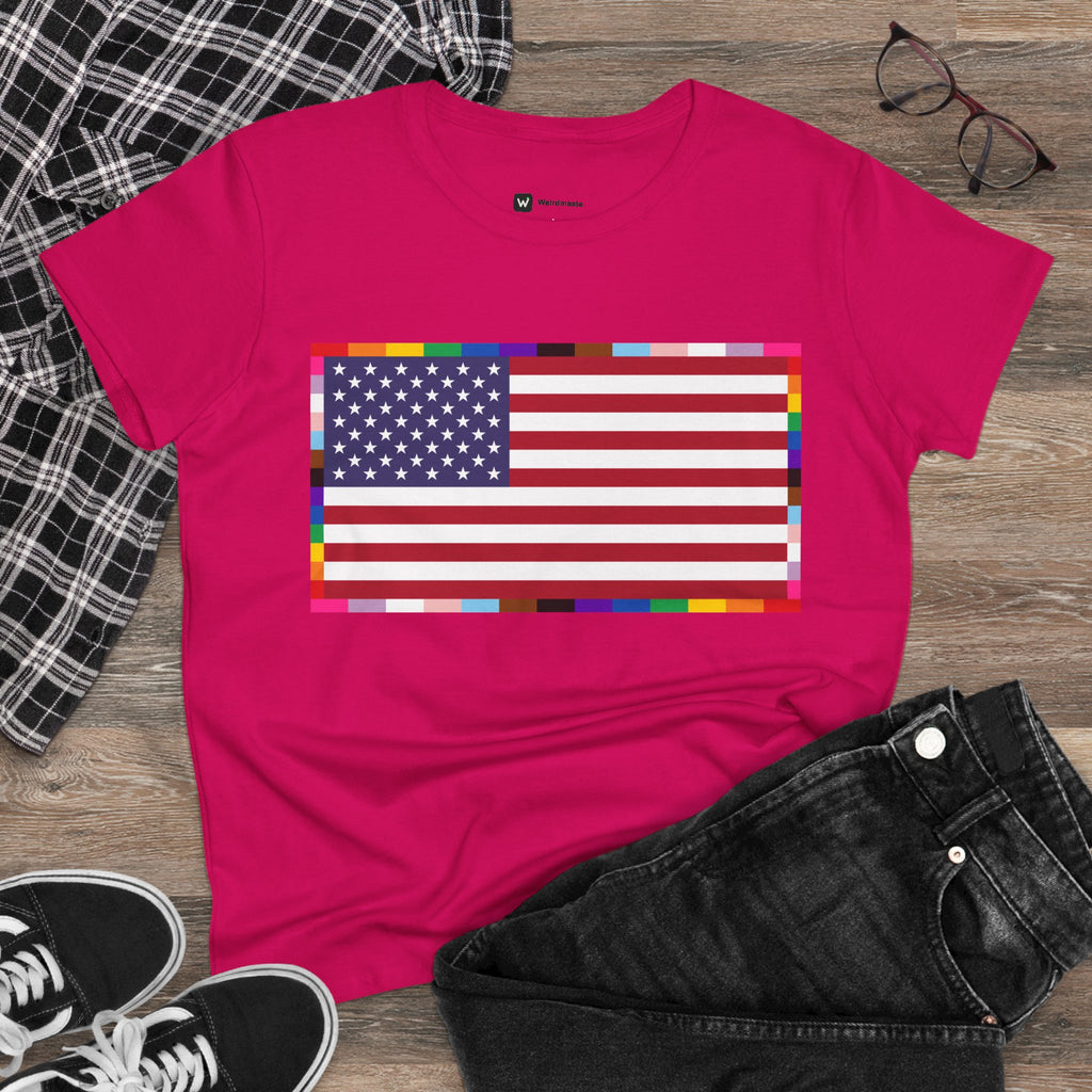 Women's American Unity Flag Tee | USA Flag T-Shirt, LGBTQ+ Pride Diversity Inclusion