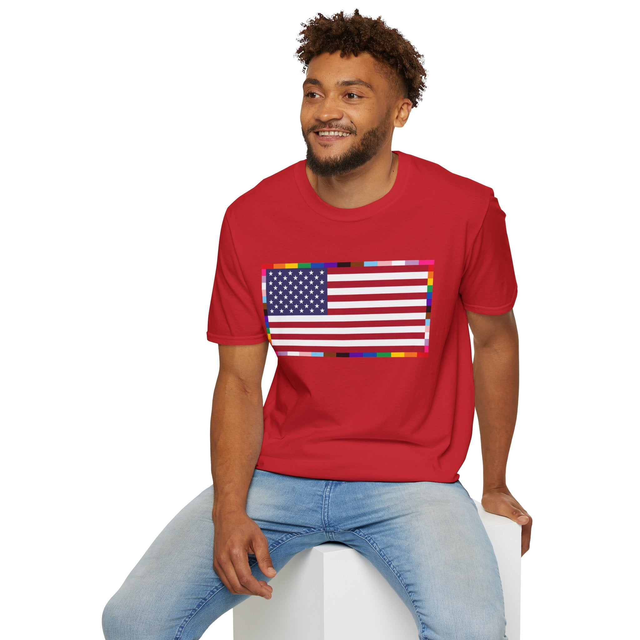 Unisex Tee American Unity Flag | USA Flag T-Shirt, LGBTQ+ Pride Diversity Inclusion
