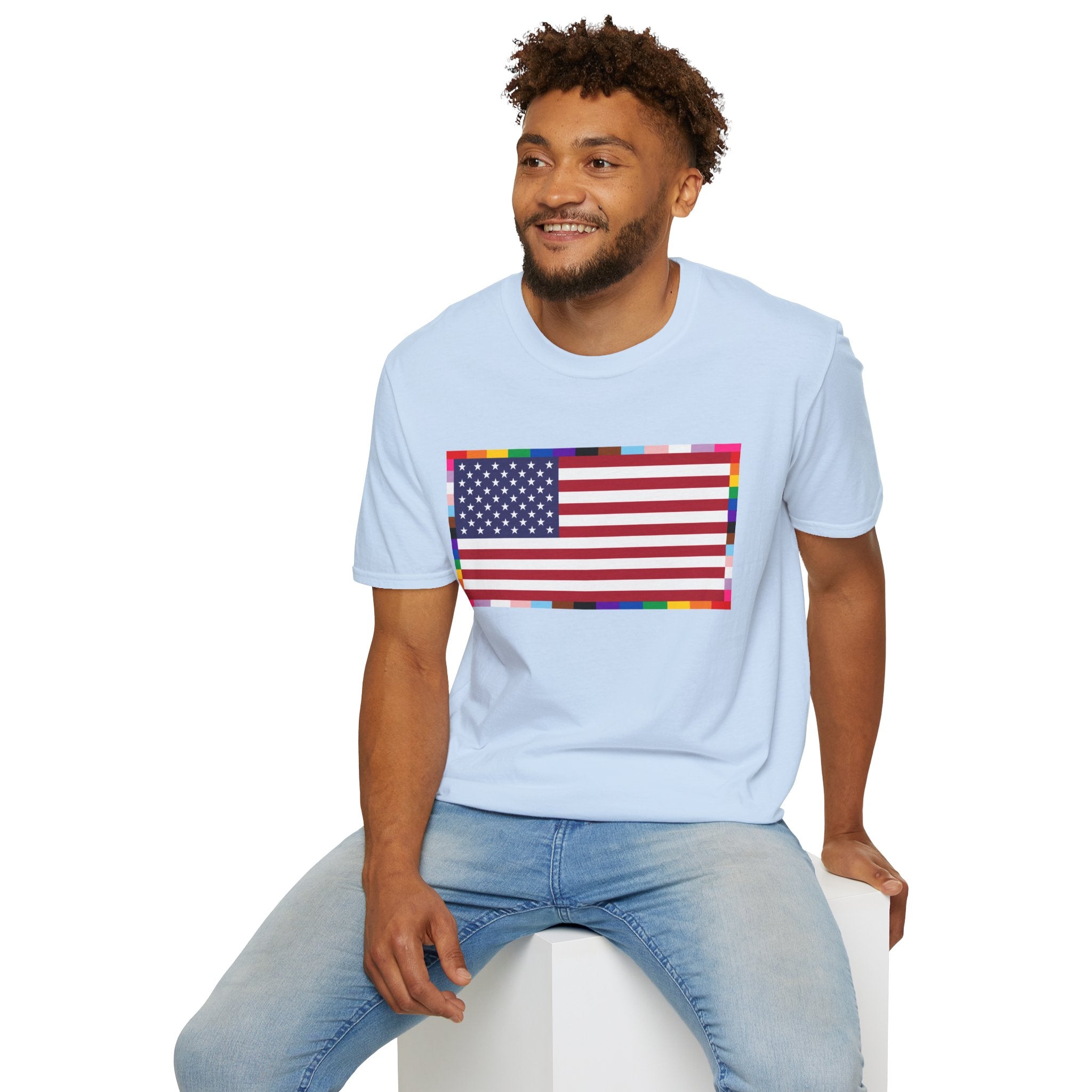 Unisex Tee American Unity Flag | USA Flag T-Shirt, LGBTQ+ Pride Diversity Inclusion
