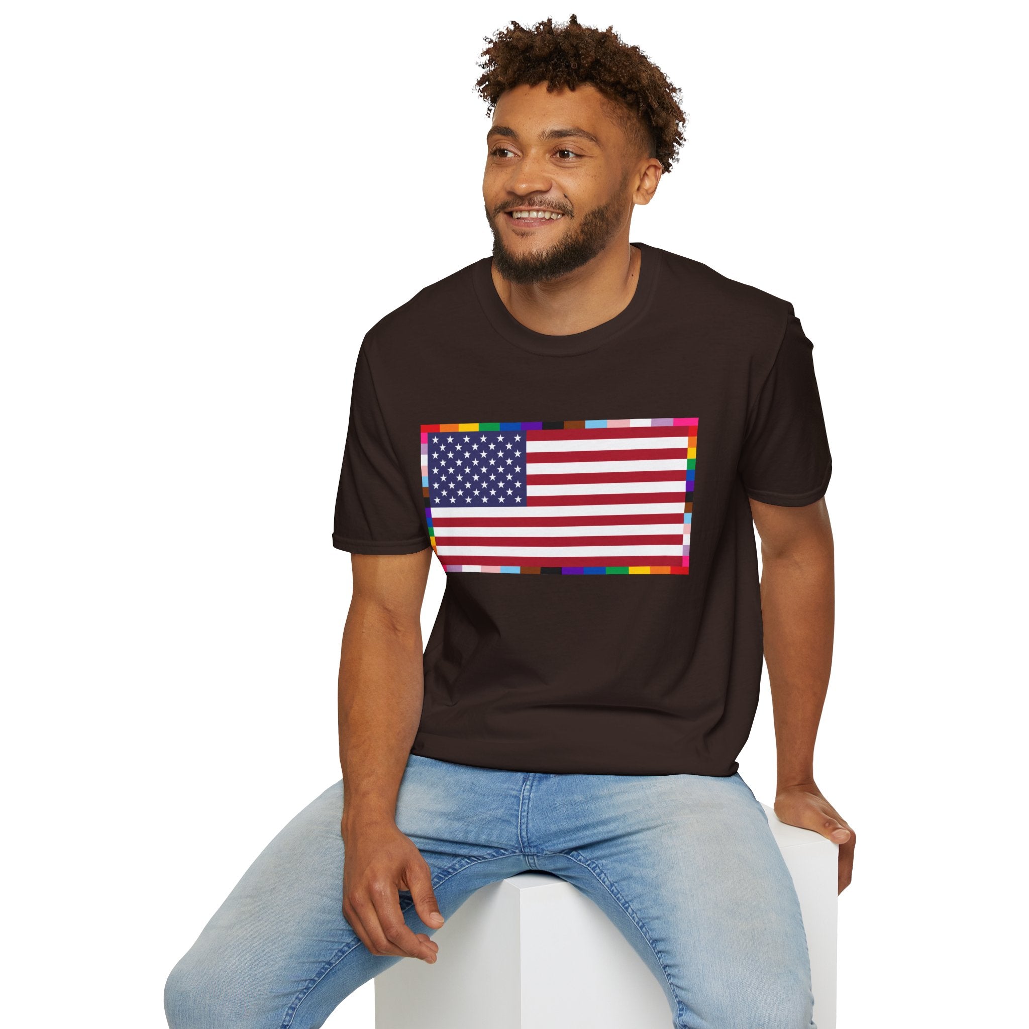 Unisex Tee American Unity Flag | USA Flag T-Shirt, LGBTQ+ Pride Diversity Inclusion