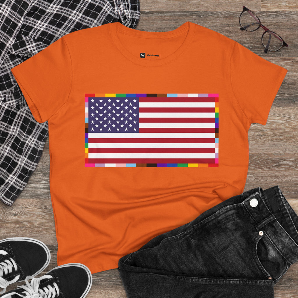 Women's American Unity Flag Tee | USA Flag T-Shirt, LGBTQ+ Pride Diversity Inclusion