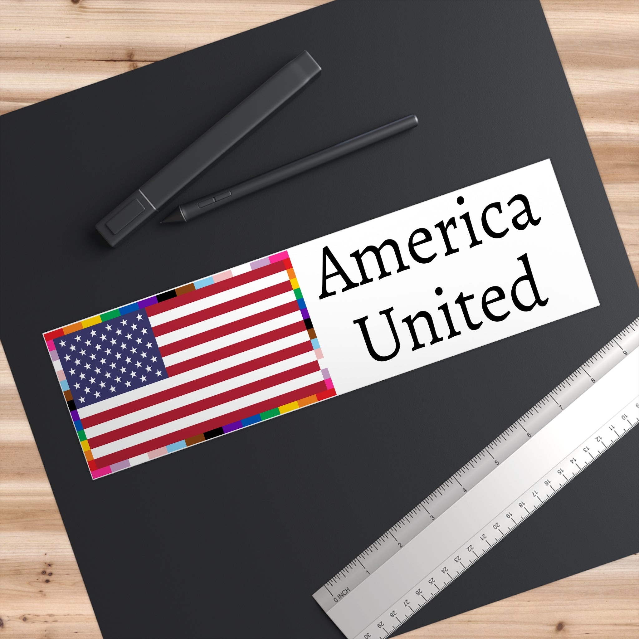 "America United" Bumper Sticker — American Unity Flag LGBTQ+ Pride Diversity Inclusion