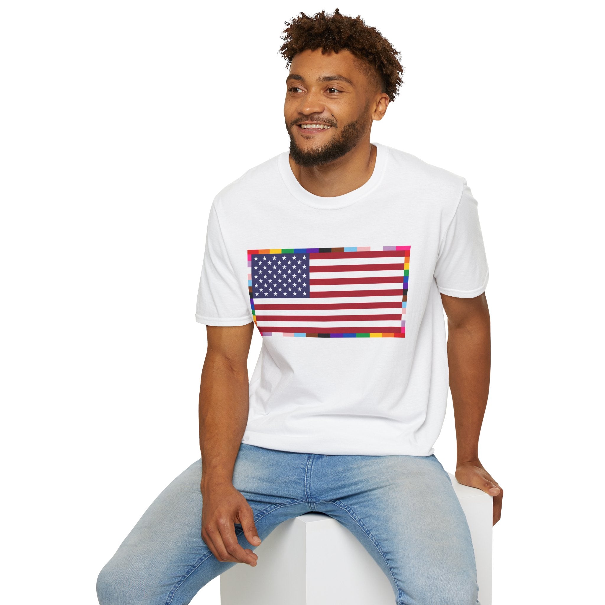 Unisex Tee American Unity Flag | USA Flag T-Shirt, LGBTQ+ Pride Diversity Inclusion