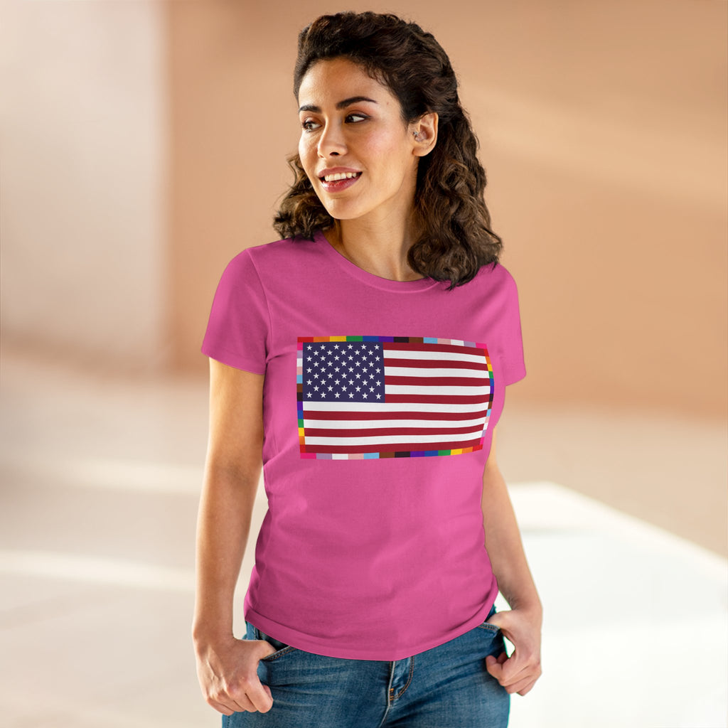 Women's American Unity Flag Tee | USA Flag T-Shirt, LGBTQ+ Pride Diversity Inclusion