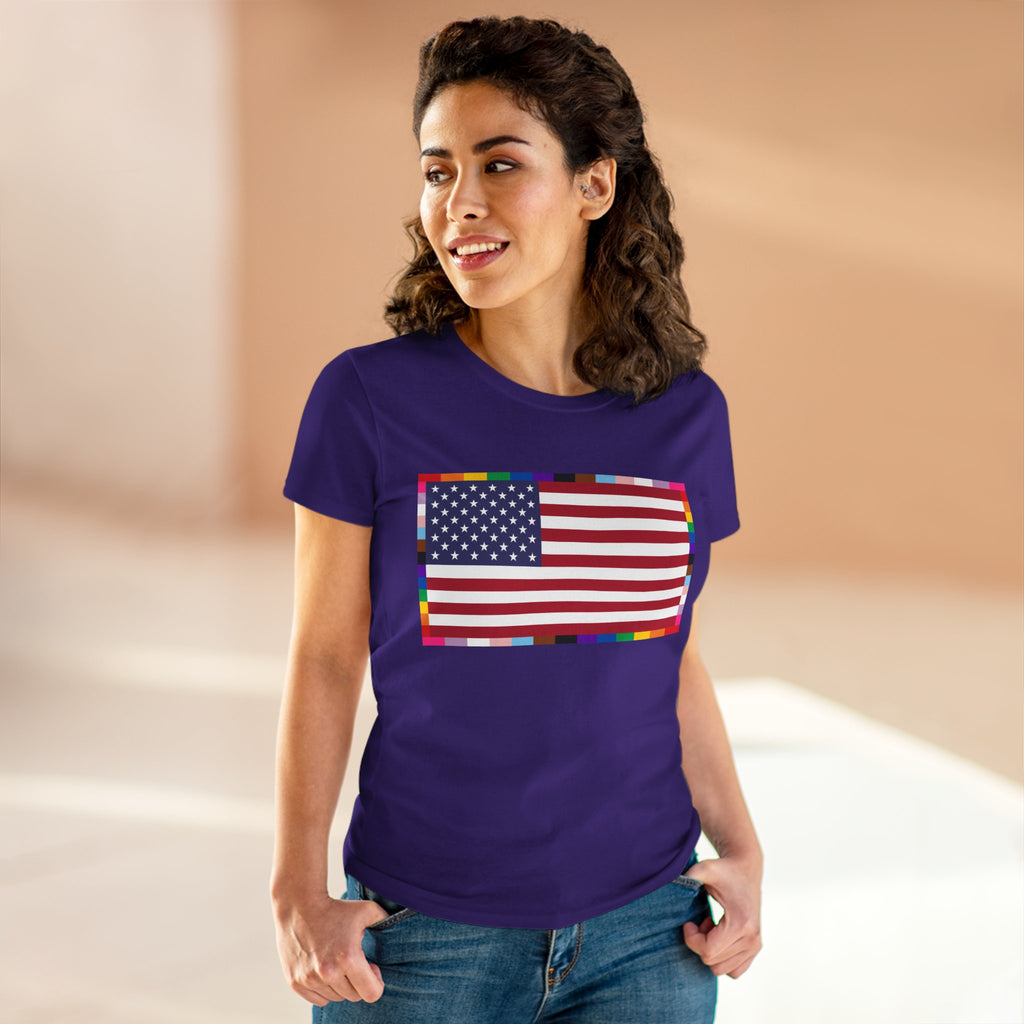 Women's American Unity Flag Tee | USA Flag T-Shirt, LGBTQ+ Pride Diversity Inclusion