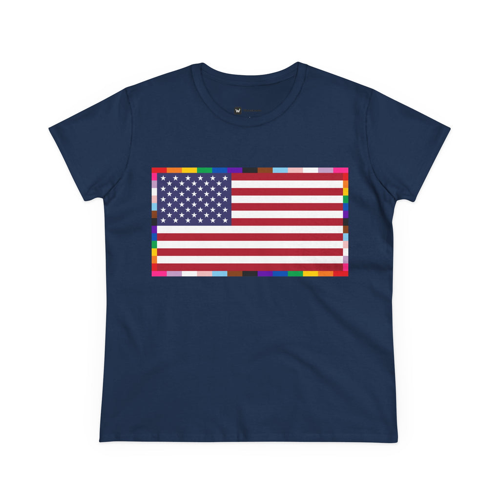 Women's American Unity Flag Tee | USA Flag T-Shirt, LGBTQ+ Pride Diversity Inclusion