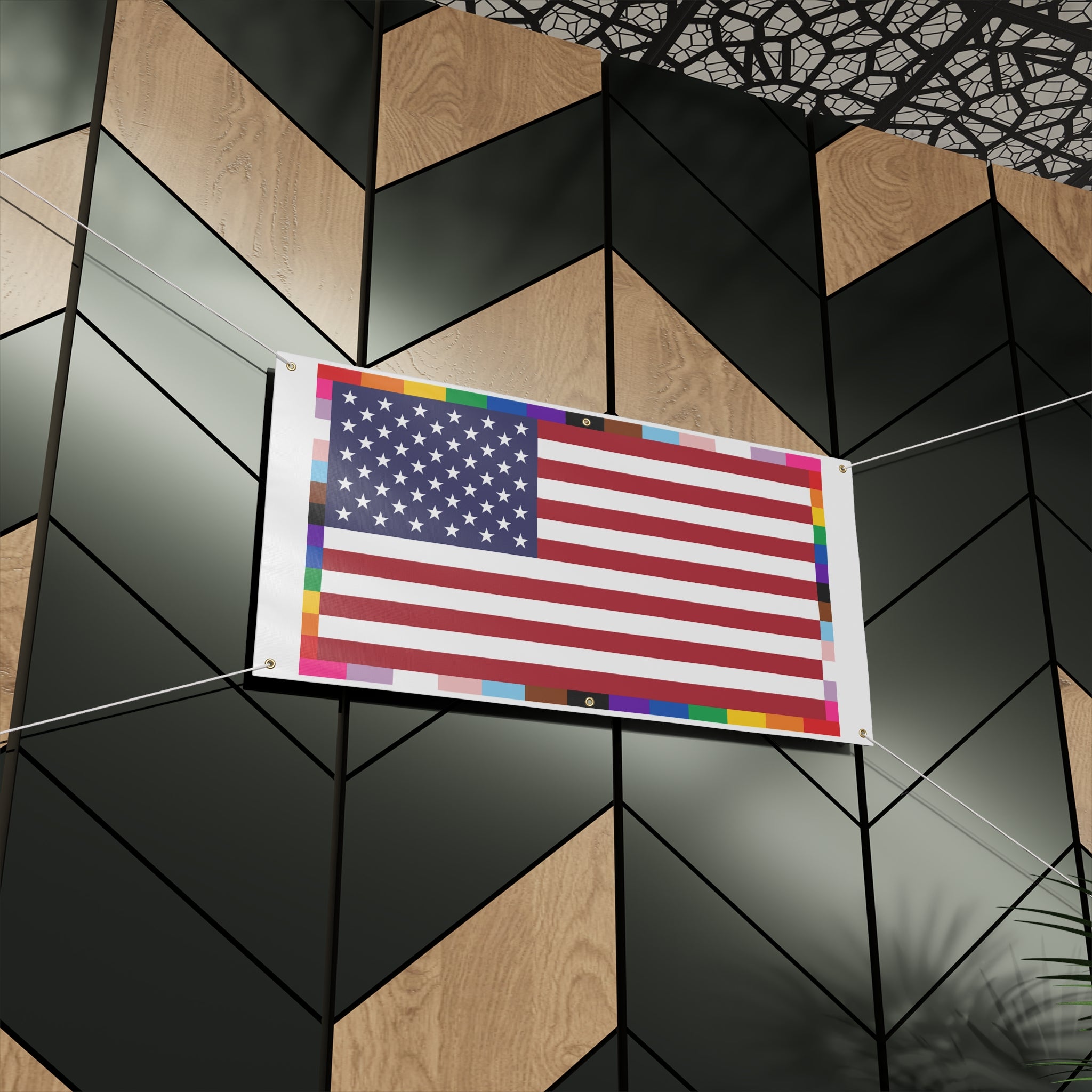 American Unity Flag Matte Banner - USA Patriotic LGBTQ+ Pride