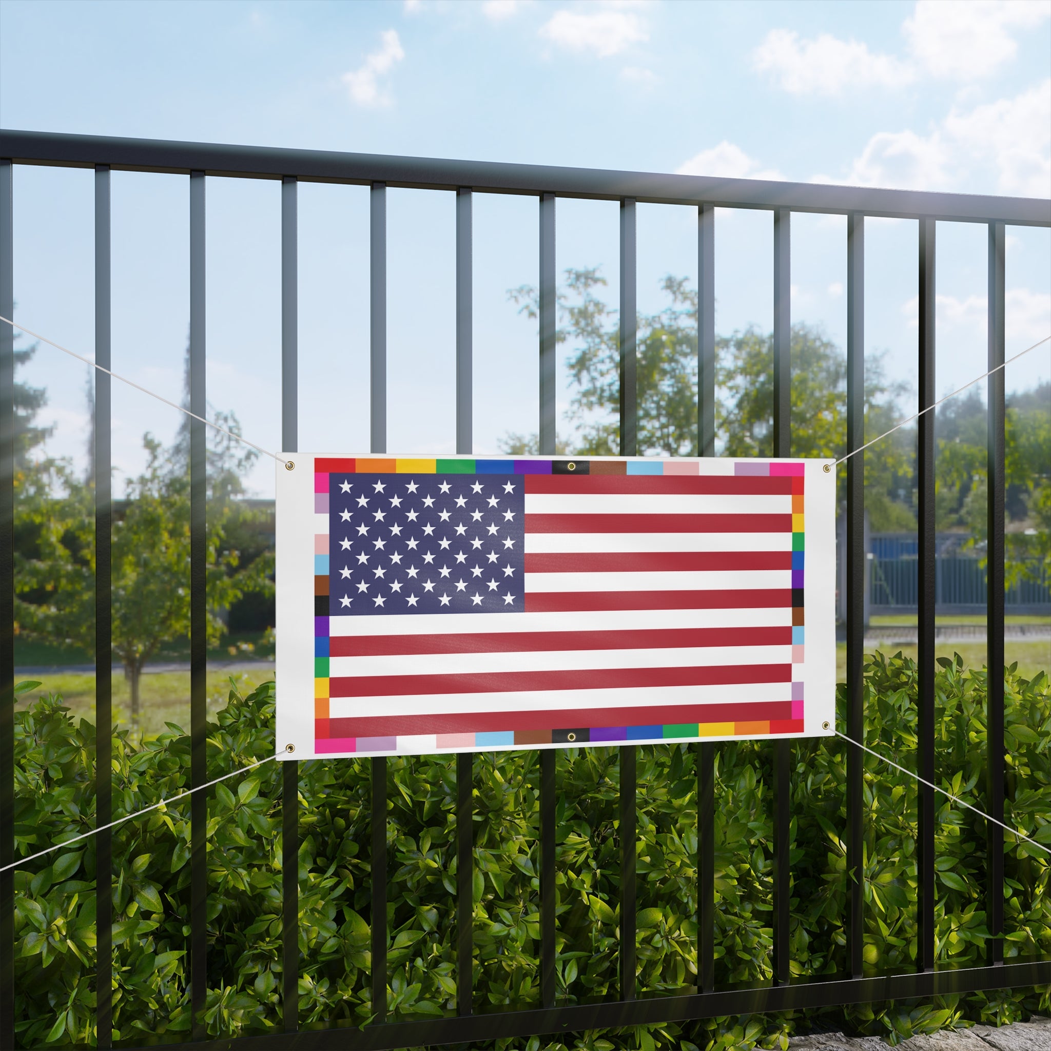 American Unity Flag Matte Banner - USA Patriotic LGBTQ+ Pride