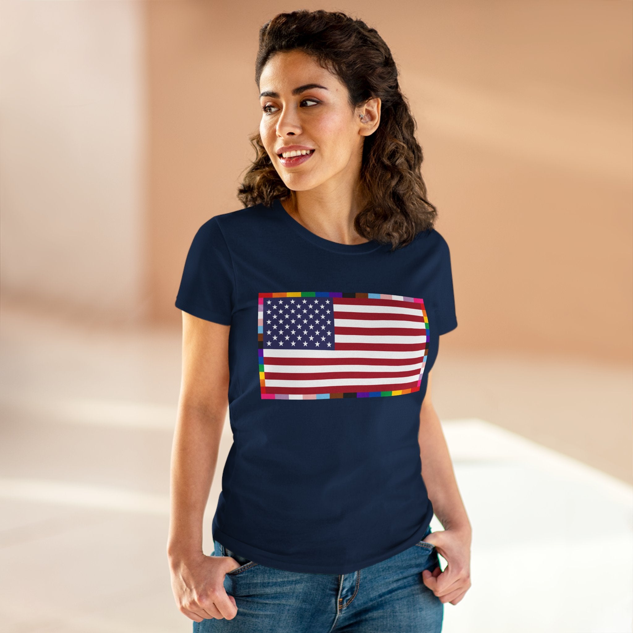 Women's American Unity Flag Tee | USA Flag T-Shirt, LGBTQ+ Pride Diversity Inclusion