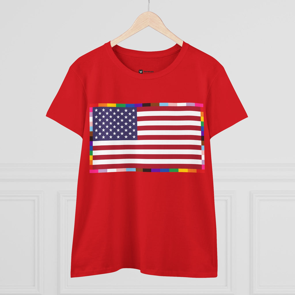 Women's American Unity Flag Tee | USA Flag T-Shirt, LGBTQ+ Pride Diversity Inclusion