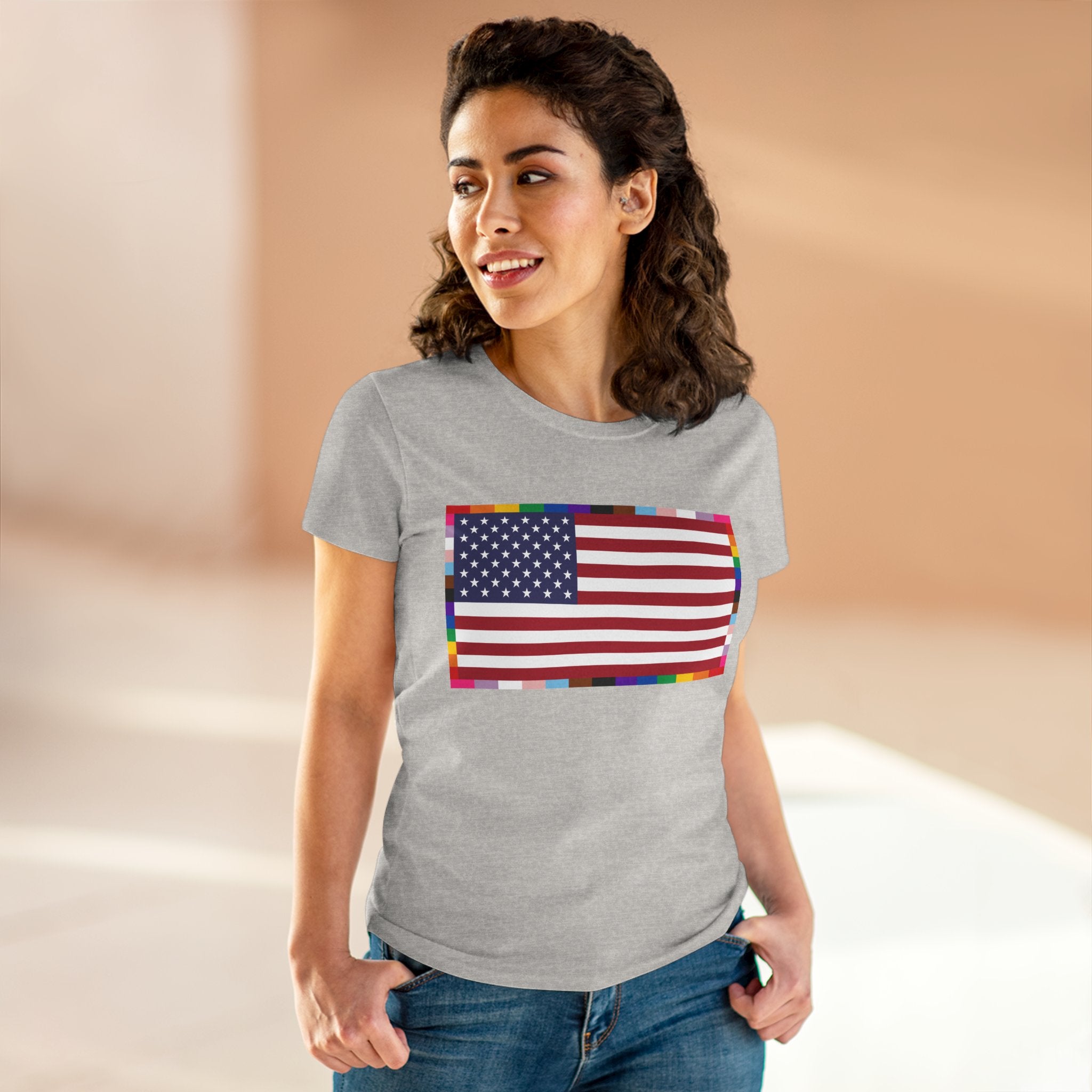 Women's American Unity Flag Tee | USA Flag T-Shirt, LGBTQ+ Pride Diversity Inclusion