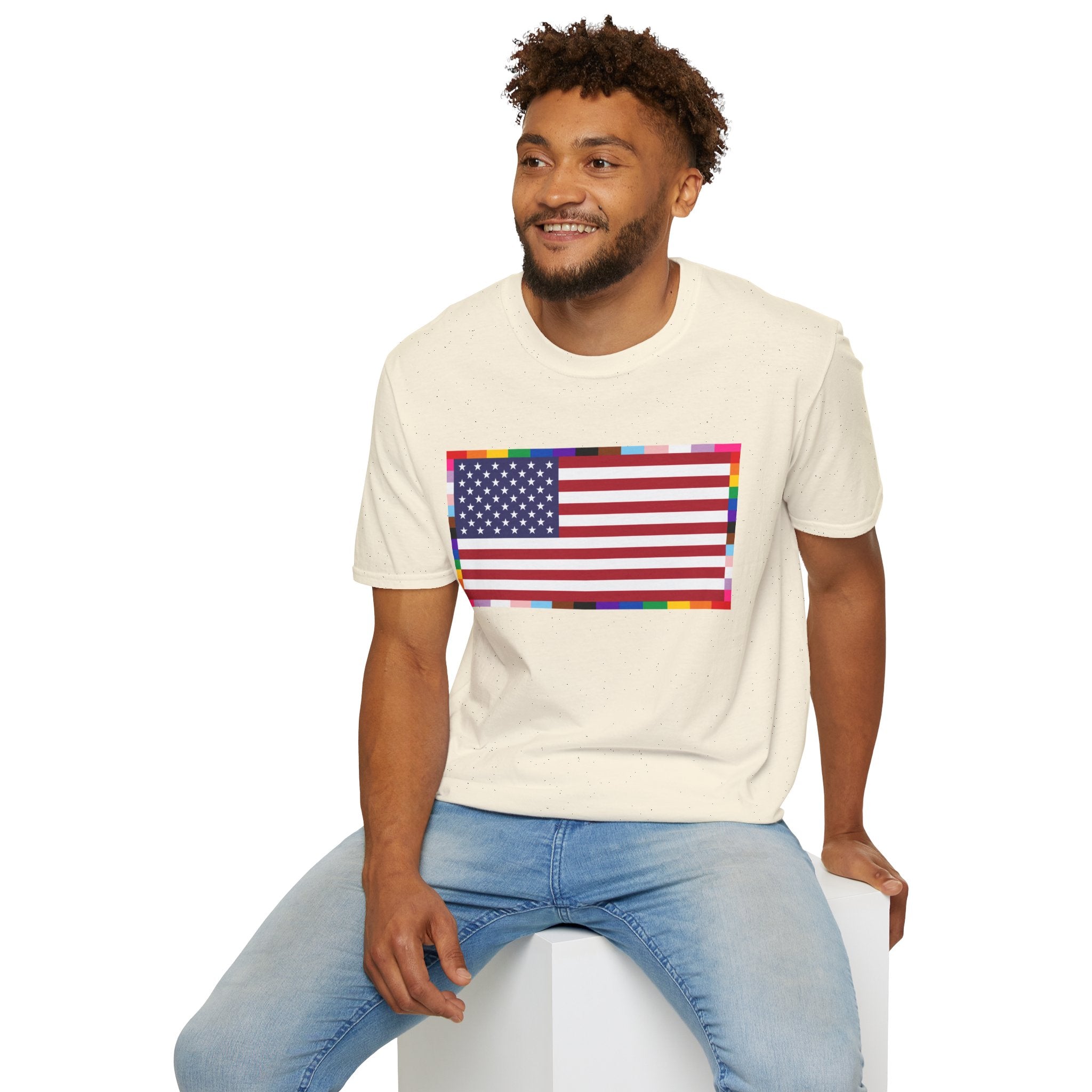 Unisex Tee American Unity Flag | USA Flag T-Shirt, LGBTQ+ Pride Diversity Inclusion