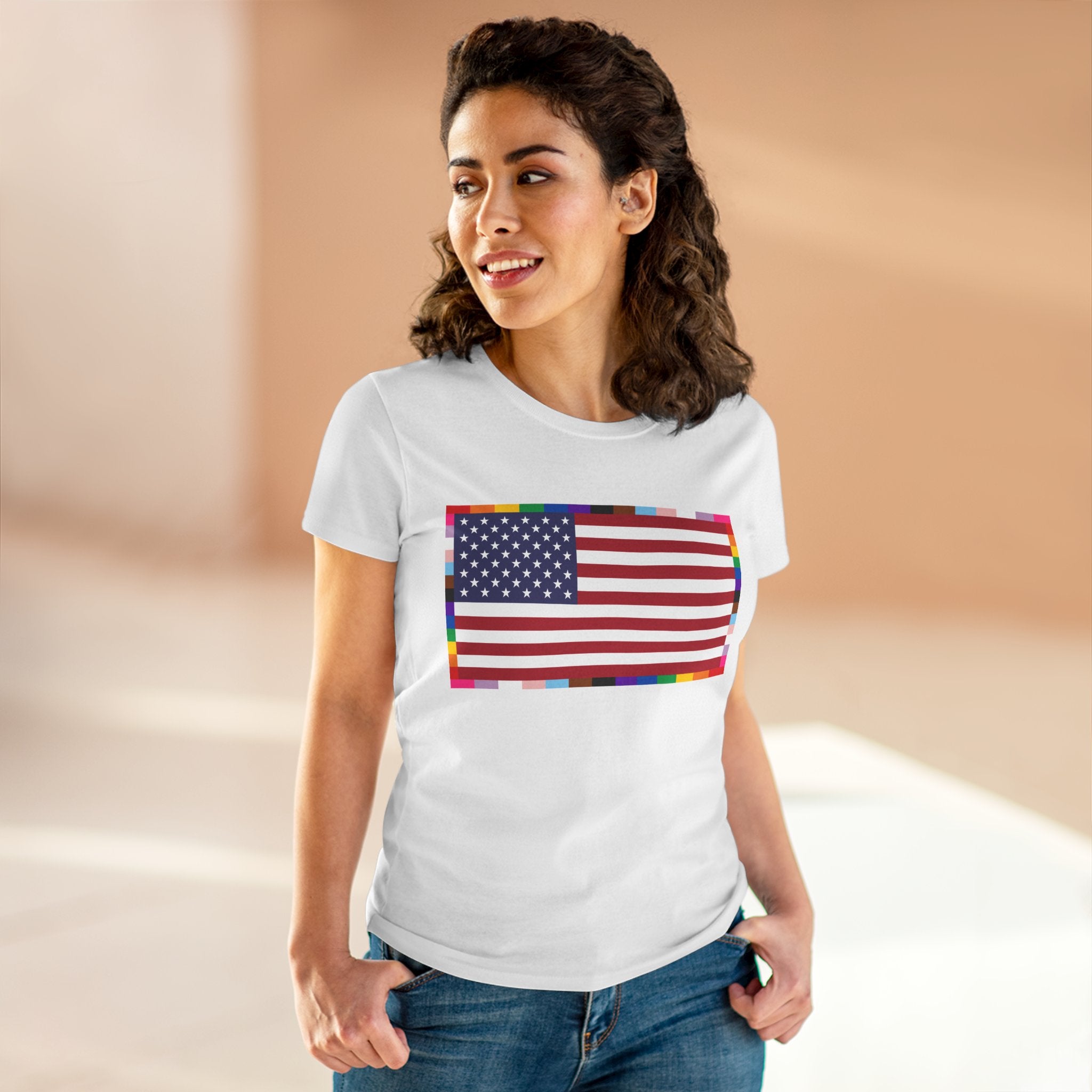 Women's American Unity Flag Tee | USA Flag T-Shirt, LGBTQ+ Pride Diversity Inclusion