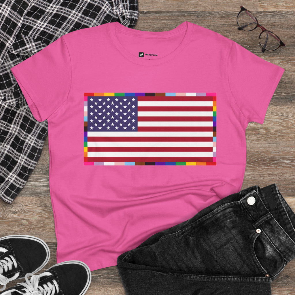 Women's American Unity Flag Tee | USA Flag T-Shirt, LGBTQ+ Pride Diversity Inclusion