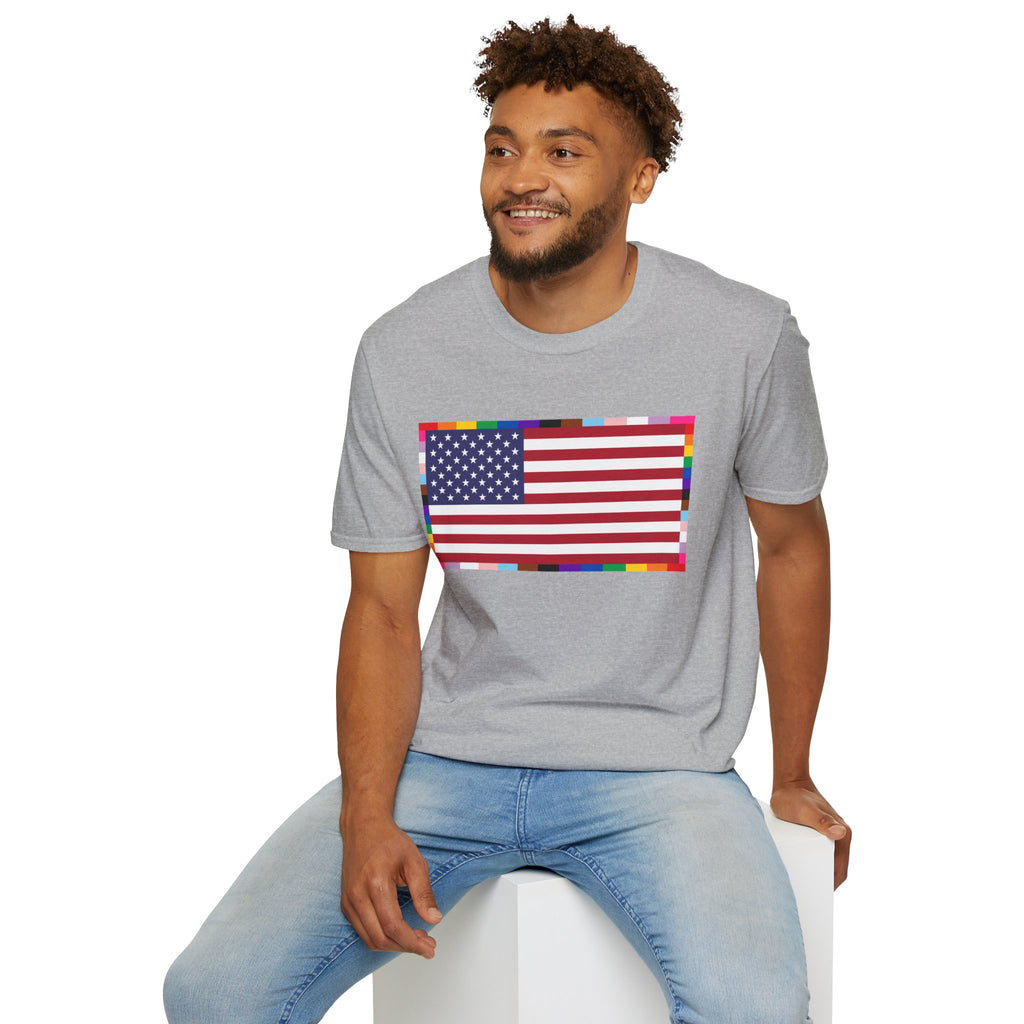 Unisex Tee American Unity Flag | USA Flag T-Shirt, LGBTQ+ Pride Diversity Inclusion