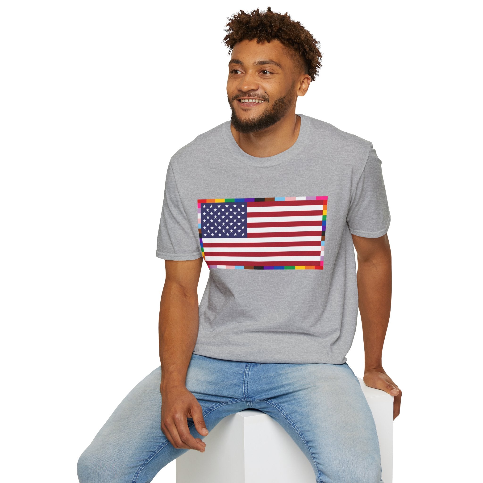 Unisex Tee American Unity Flag | USA Flag T-Shirt, LGBTQ+ Pride Diversity Inclusion
