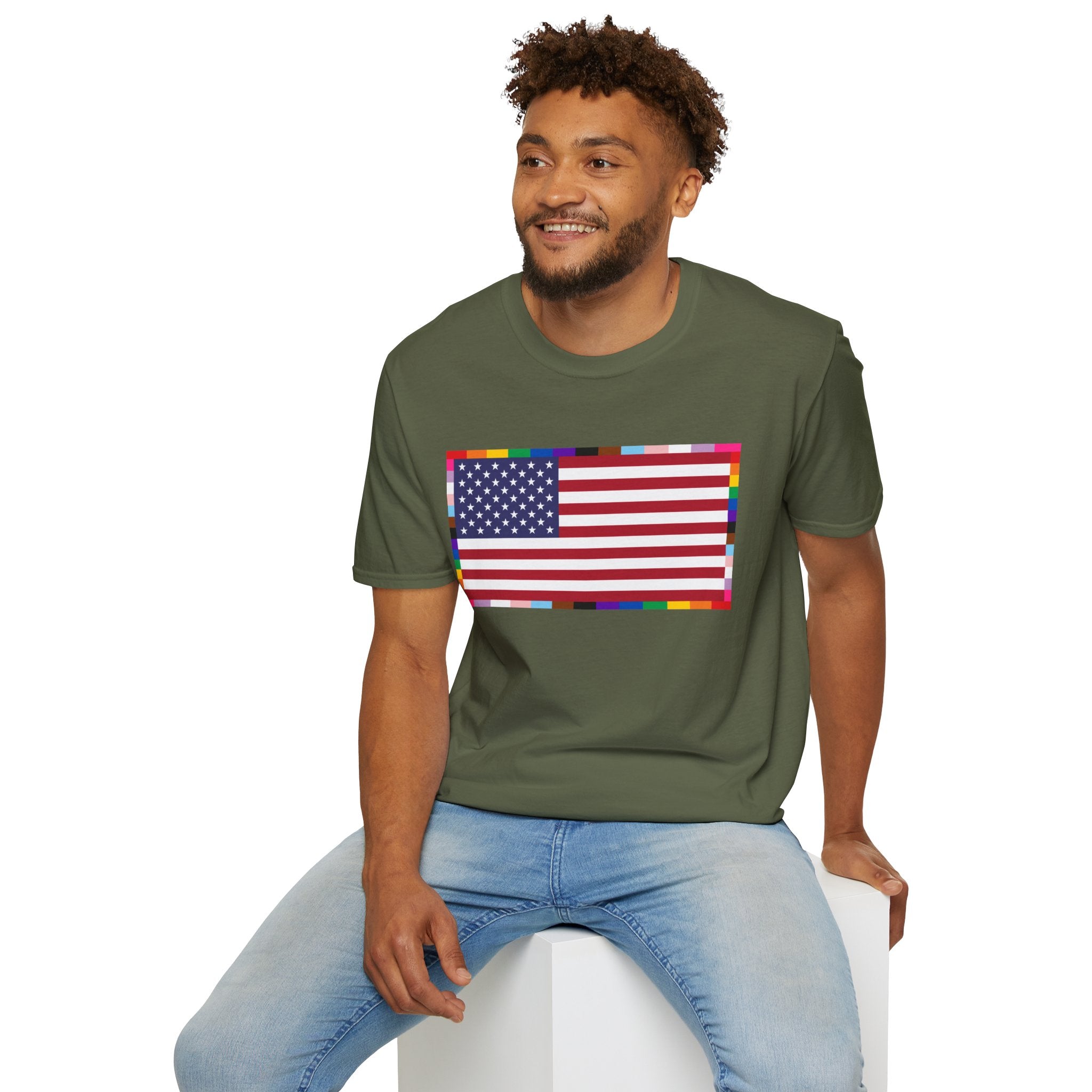 Unisex Tee American Unity Flag | USA Flag T-Shirt, LGBTQ+ Pride Diversity Inclusion
