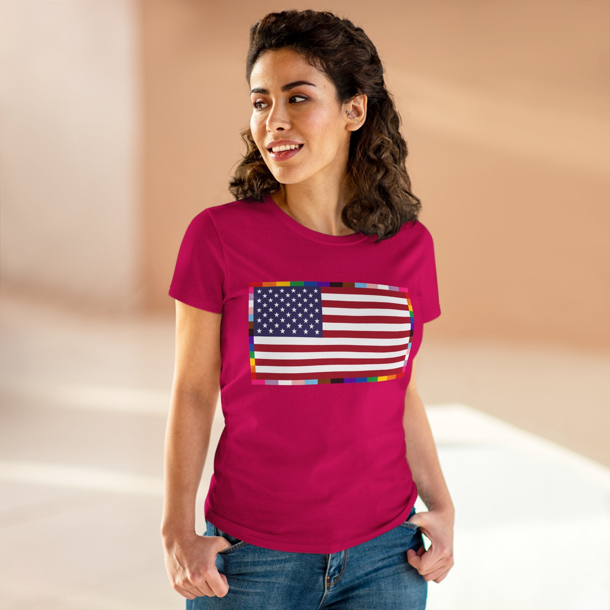 Women's American Unity Flag Tee | USA Flag T-Shirt, LGBTQ+ Pride Diversity Inclusion