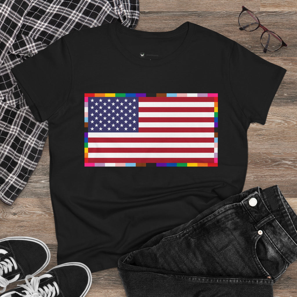 Women's American Unity Flag Tee | USA Flag T-Shirt, LGBTQ+ Pride Diversity Inclusion