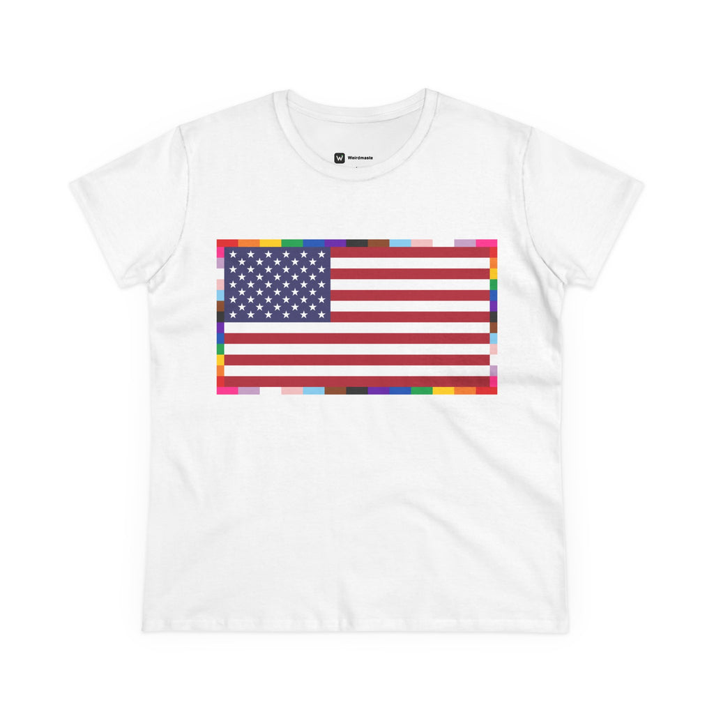 Women's American Unity Flag Tee | USA Flag T-Shirt, LGBTQ+ Pride Diversity Inclusion
