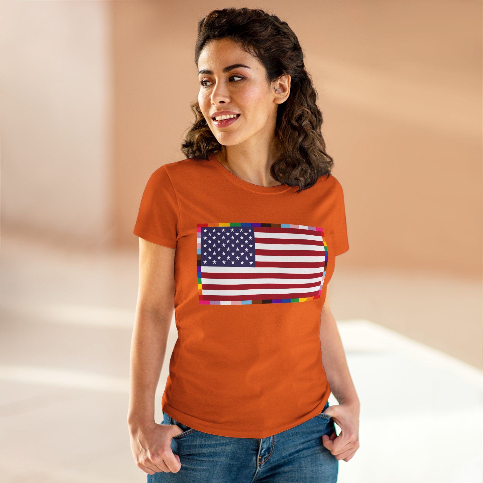 Women's American Unity Flag Tee | USA Flag T-Shirt, LGBTQ+ Pride Diversity Inclusion