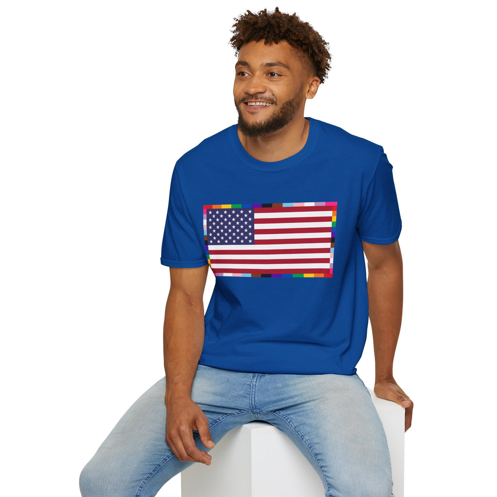 Unisex Tee American Unity Flag | USA Flag T-Shirt, LGBTQ+ Pride Diversity Inclusion