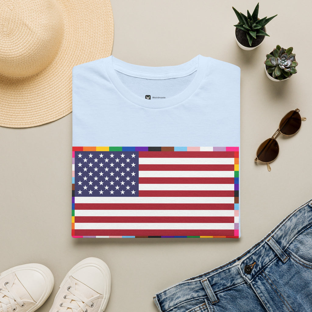 Unisex Tee American Unity Flag | USA Flag T-Shirt, LGBTQ+ Pride Diversity Inclusion