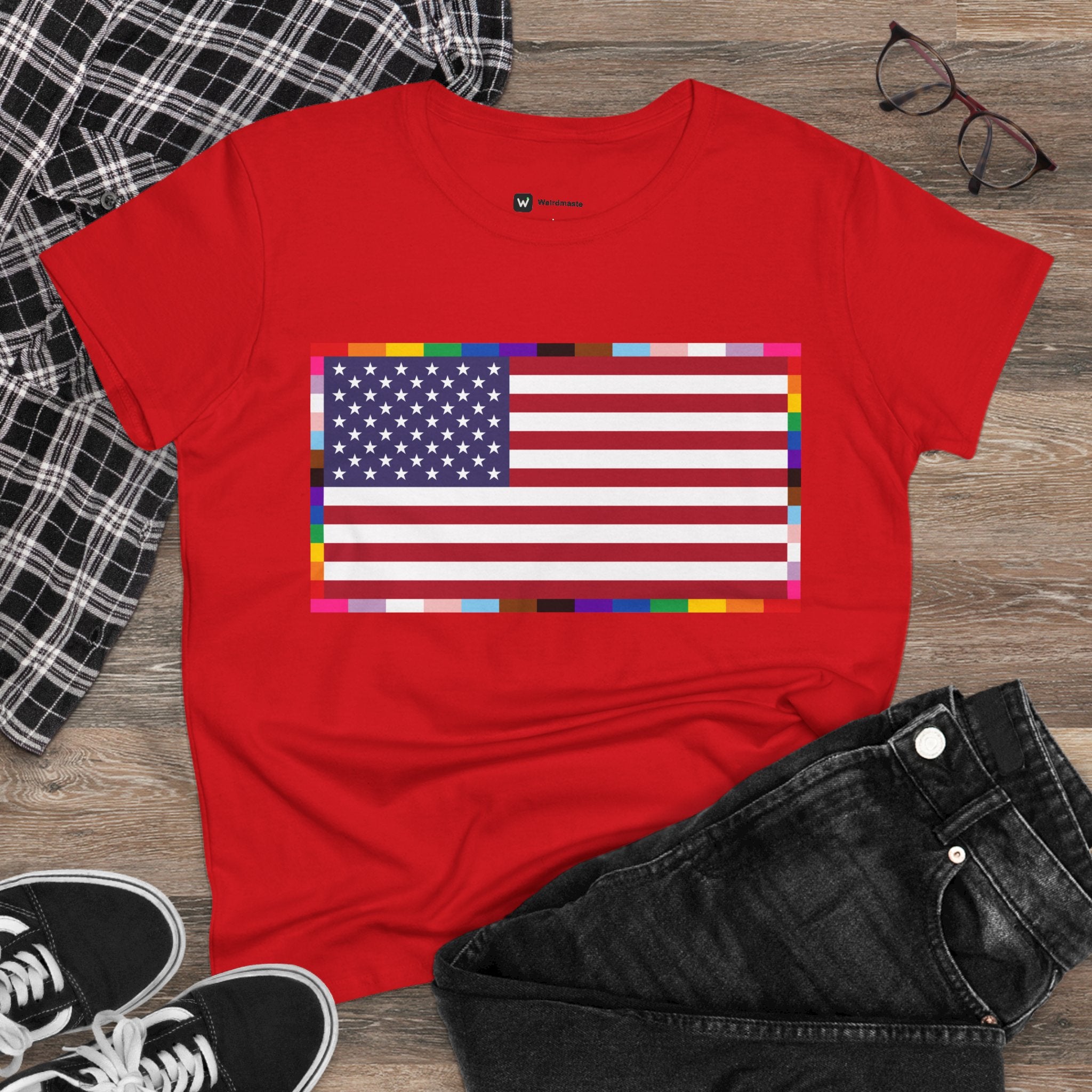 Women's American Unity Flag Tee | USA Flag T-Shirt, LGBTQ+ Pride Diversity Inclusion